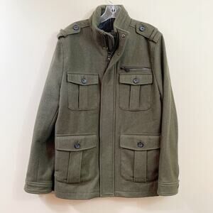 Express Wool Blend Army Green Peacoat